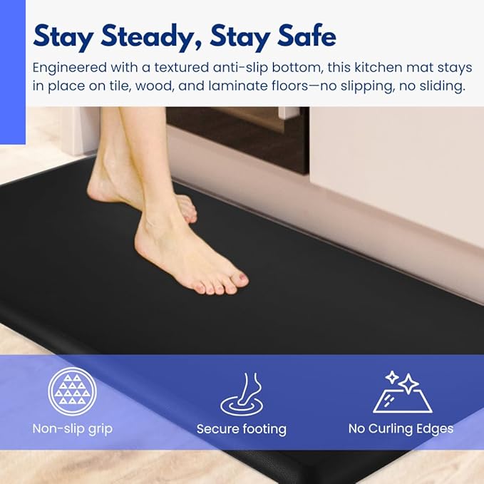Art3d 1" Thick Kitchen Mats for Floor, Waterproof 20" X 32" Cushioned Comfort Mat, Anti Fatigue Mats for Kitchen, Ergonomic Standing Office Desk, Home and Garage, Black