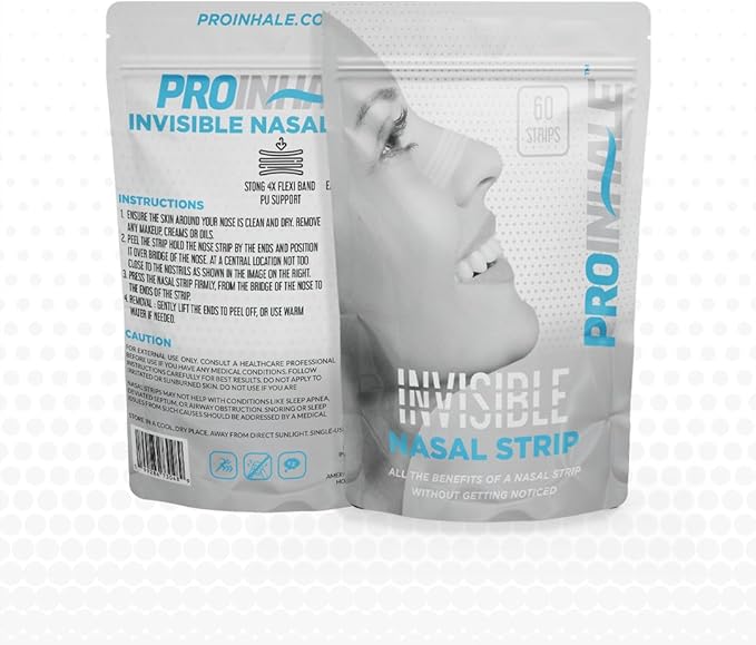 ProInhale™ Athletic Nose Strips for Breathing – Flexible Nasal Strip for Comfortable Fit, Secure Hold, Non-Slip Adhesive Nose Tape, Sport and Sleep Nose Strips, 60 Count Nasal Expander Strips