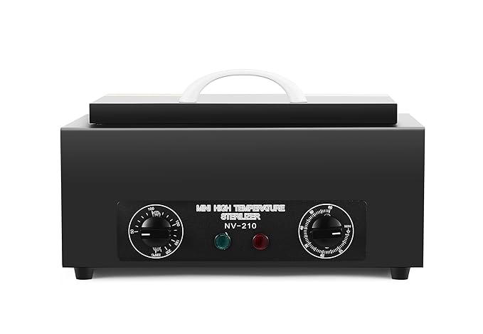 Professional Nail Tool Sterilizer Box, 2.2L Dry Heat Cleaning Cabinet with Temperature Control, Timer for Manicure Pedicure SPA Salon Barber Equipment (Black)