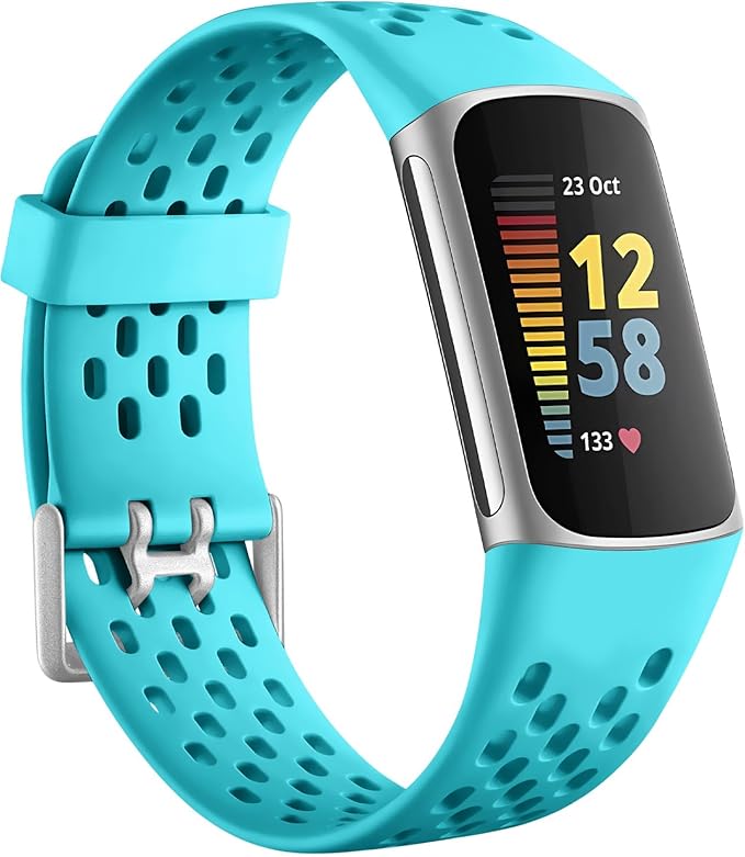Getino Compatible with Fitbit Charge 5 Bands/Charge 6 Bands for Women Men, Breathable Replacement Sport Strap Adjustable Wristbands for Fitbit Charge 5/ Charge 6 Advanced Fitness Tracker, Teal Blue