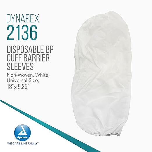 Dynarex 2136 Blood Pressure Cuff Barrier Sleeve, Non Woven, Pack of 100