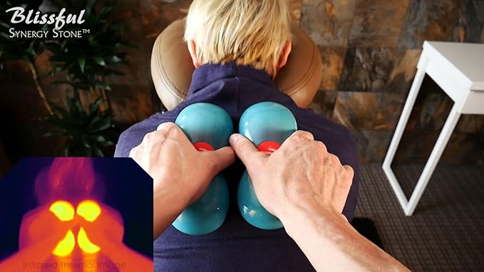 Blissful (Midnight Black)(Set of 2) Synergy Stone - Contoured Hot Stone Massage Tools Deep Heat for Muscle Tension Relief Relaxing and Therapeutic Ultra-Smooth for on Skin with Oil or Over Clothes