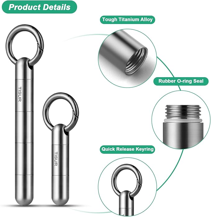 TISUR Small Keychain Pill Holder, Titanium Pill Case Waterproof Pill Fob for Travel Purse Pocket Pill Container Box,Small Pill Organizer