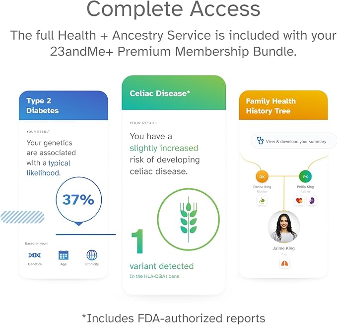 23andMe+ Premium Advanced Ancestry & Health - DNA Test Kit, Personal Genetic Insights, Plus 1-Year Access to Exclusive Reports, DNA Kit (Before You Buy See Important Test Info Below)