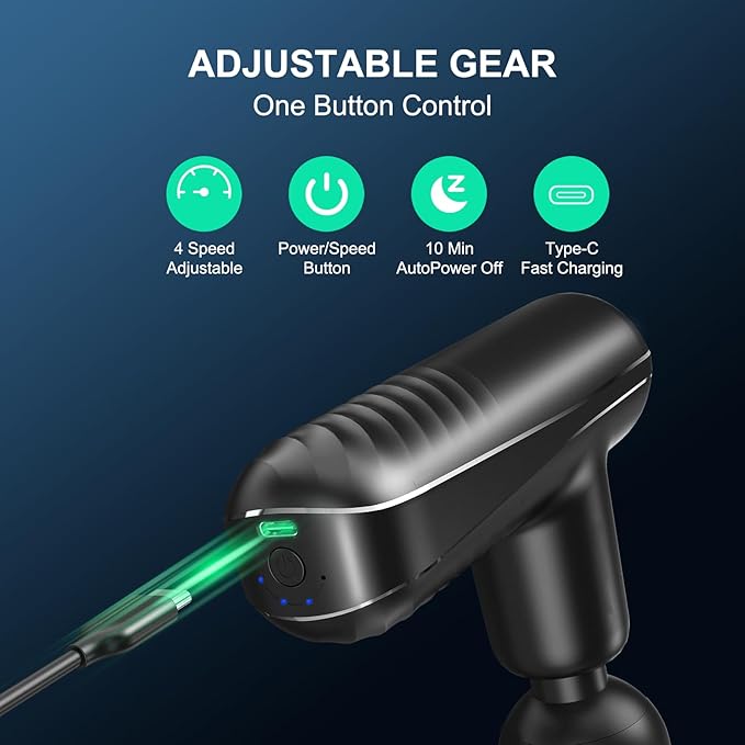Mini Massage Gun for Deep Tissue Percussion - Portable Handheld Massager for Muscle Relaxation with 4 Massage Heads High-Intensity Vibration Rechargeable Small Massage Gun