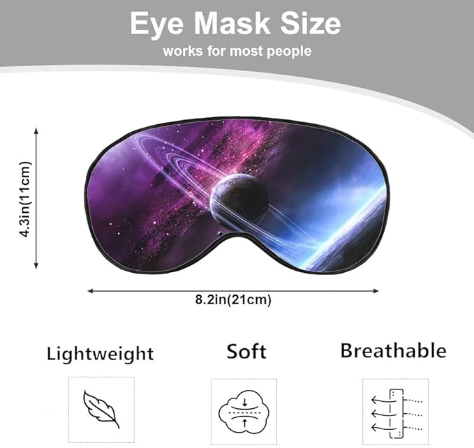 Universe Galaxy Sleep Eye Mask Eye Cover Abstract Saturn Mysterious Starry Sky Silk Eye Mask for Sleeping with Adjustable Strap for Travel Nap Shift Work Office