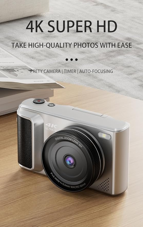 4K Digital Camera for Photography, 64MP Vlogging Camera for, 18X Digital Zoom, Autofocus Video Camera, 2.8in 180° Flip Screen, Compact Camera for Beginner