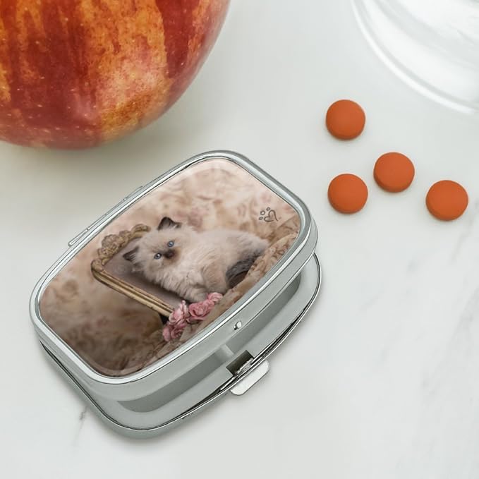 Ragdoll Tiffany Cat Kitten Victorian Roses Rectangle Pill Case Trinket Gift Box