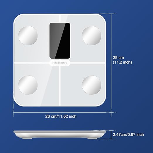Healthkeep Body Fat Scale with Large VA Display, 15 Body Datas with Heart Rate, Smart Weight Scale Compatible with iOS & Android, Max 400lbs/180kg, 28cm, White