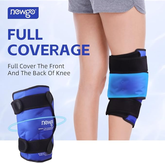 NEWGO XL Ice Pack for Knee Injuries Reusable, Knee Ice Pack Wrap Around Entire Knees for Replacement Surgery Recovery, Gel Cold Pack Wrap for Meniscus Tear, ACL, Swelling Pain Relief - Blue