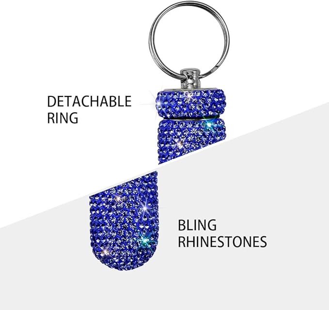 Portable Pill Case Pill Container Waterproof Pill Holder with Keychain Bling Pill Box Medicine Dispenser Bottle Storage for Outdoor Camping Travel (Royal Blue)