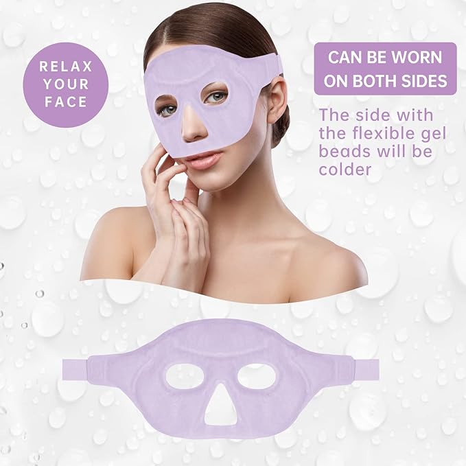 Ice Face Eye Mask for Woman Man,Hot or Cold Gel Bead Face Ice Mask Reusable,Cooling Freezer Eye Mask for Puffy Eyes, Redness, Headaches, Stress