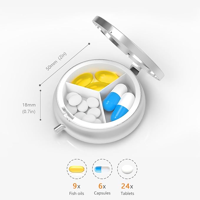 Pill Box-3 Compartment Small Pill Case for Purse & Pocket Mini Metal Pill Holder Travel Pill Container to Hold Supplements Vitamins BPA-Free (Cactus)