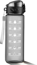 Clear Water Bottle, Wide Mouth Leakproof Water Bottle with Time Marker, 26OZ Plastic Water Bottles, Lightweight for Sports, Travel, Black