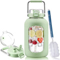 BLUEGO 100 oz Glass Water Bottle with Straw, Huge 3 Liter Water Bottle with Sturdy Handle, Glass Water Jug with Sleeve, Wide Mouth Water Container with Time Marker, Light Green