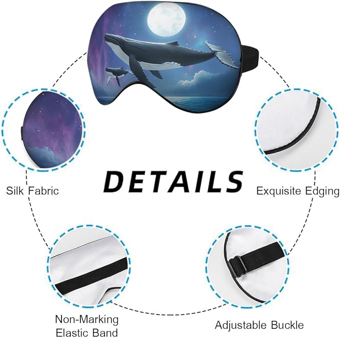 Flying Whale Sleep Eye Mask Eye Cover Fish Family Shimmering Sea Surface Starry Night Silk Eye Mask for Sleeping with Adjustable Strap for Travel Nap Shift Work Office