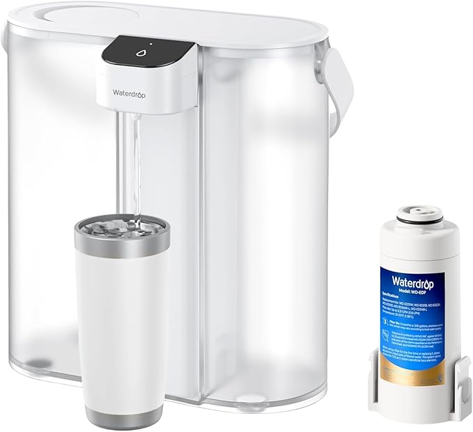 Waterdrop Compact Electric Water Filter Pitcher, 200-Gallon Rechargeable Instant Powerful Dispenser, NSF/ANSI 42&53&401, Reduce PFOA/PFOS, Lead, Chlorine, 14-Cup, White, with 1 Filter, NOT Reduce TDS