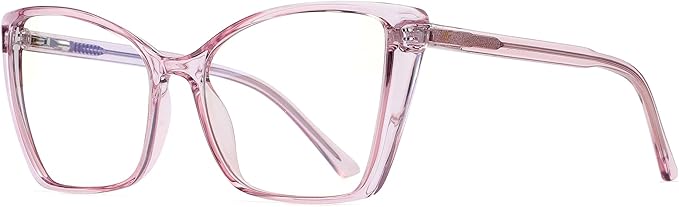 Blue Light Blocking Glasses for Women, Oversized Trendy Cat Eye Computer Gaming Glasses Anti Glare & UV Glare RF6204 (Flesh Pink Cateye Frame)