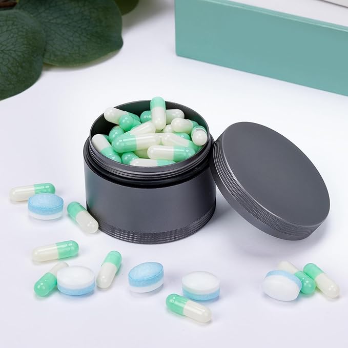 Metal Pill Box Pill Case - Waterproof Travel Medicine Organizer Single Round Aluminum Alloy Storage Daily Pill Container Multitool EDC Every Day for Vitamin, Fish Oil Gray Big Size