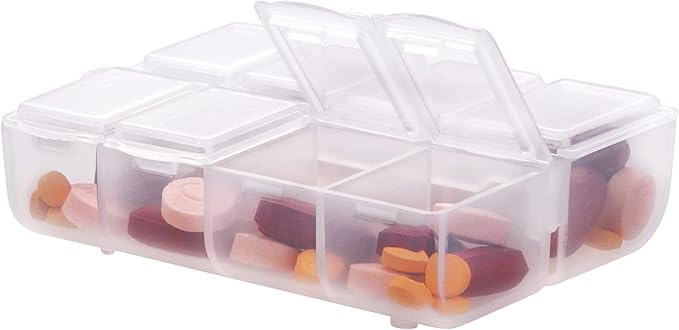 kwmobile 8-Compartment Pill Case - Pill Box Pill Organizer Pills Container Portable Holder 3" x 2-1/2" (75mm x 63mm) - Matte Transparent