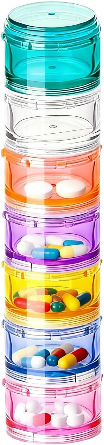 Stacking Pill Box Vitamin Organizer 7 Day Travel Case Holder Container (Multicolor, S)
