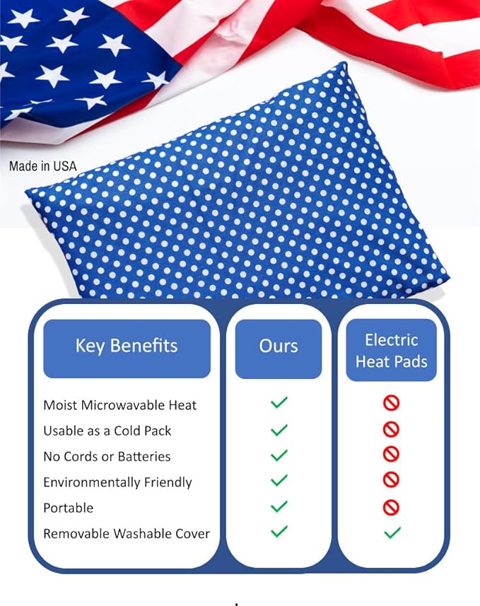 Microwavable Corn Filled Heating Pad and Cold Pack/Washable 100% Cotton Cover (Polka Dot - Blue, 7.5in W x 11in L)