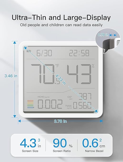 7-in-1 Air Quality Monitor Indoor, Air Analysis Apparatus, 5s Backlight Air Quality Meter for TVOC, HCHO, Temp, Hum, Temperature Humidity Monitor for Home, Office, Hotel