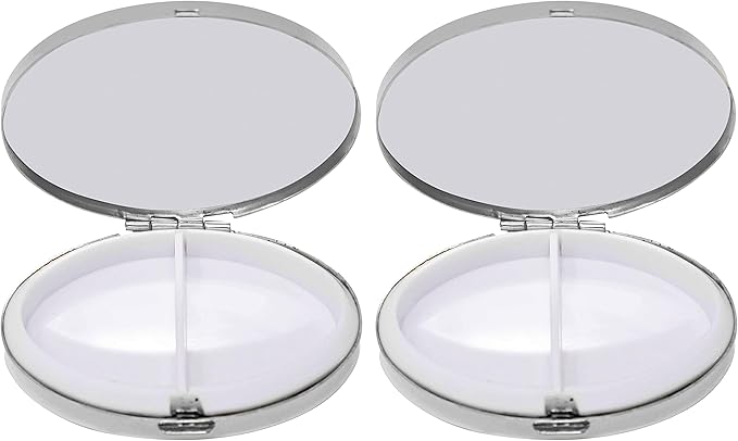 Set of 2 Oval-Shaped Pocket Purse Pill Box & Organizer with Dual Compartments (Silver Border Print)