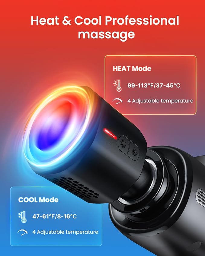 RENPHO Active Thermacool Massage Gun Deep Tissue with Heat and Cold, FSA Eligible, Back Massager for Muscle Relief, HSA, Percussion Body Masajeador for Men Women Athletes, Portable with Case