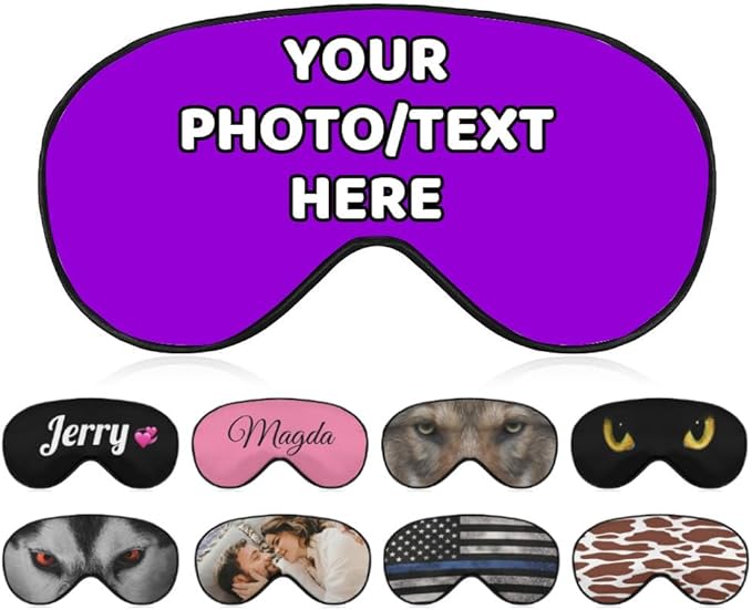 AMAPARK Customized Funny Sleep Mask Personalized with Photo Text Logo Sleeping Masks, Custom Gift for Her Him Men Women, Dark Violet