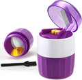 3-in-1 Pill Crusher and Pill Cutter, Pills Crusher Fine Powder with Stainless Steel Grinding Head, Pil Grinder with Storage for Tablets, Cutter Splitter for Small and Tiny Pills (Purple)