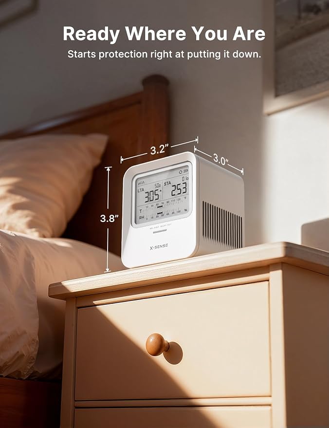 X-Sense Radon Detector, Audible & Visual Alerts, One-Touch Reset, Stores Up to 99 Local Reports, with Temperature & Humidity Range Display, Long-Term Accurate Monitoring Up to 999 Days, Model XR0B-SR