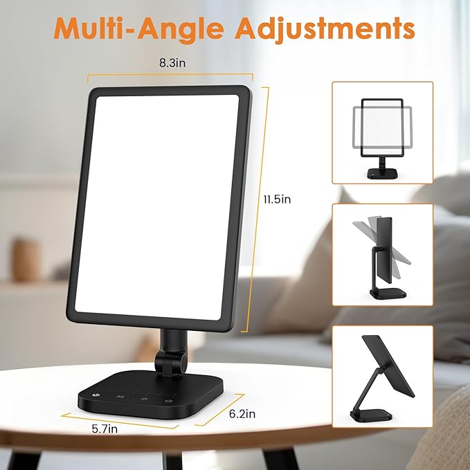 Sun Lamp, 12000 Lux UV-Free Light Therapy Lamp with 5 Adjustable Brightness Levels/6 Timer/Remote Control,180° Free Rotable Heavy Base Smart Plug for Home Office