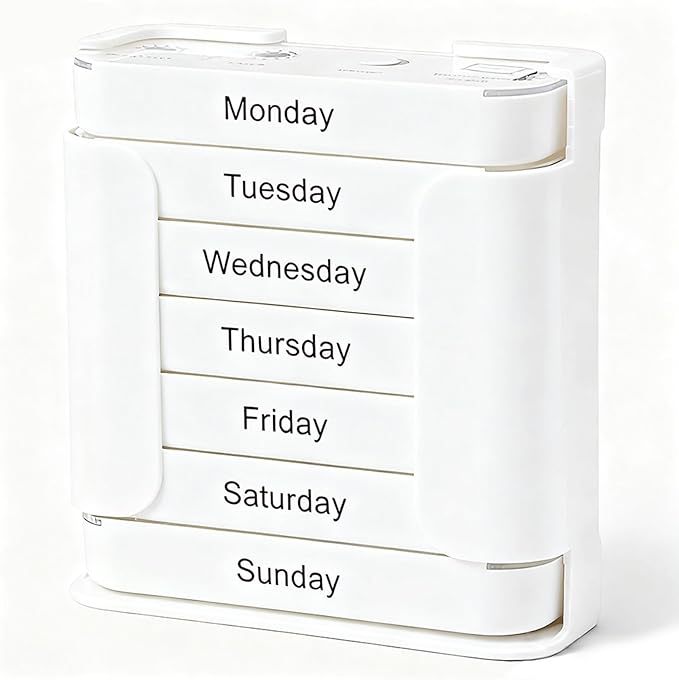 Stay on Track 7-Day Medication Organizer - for Effortless Health Management, Large Weekly Pill Organizer with 4 Times a Day Compartments, Stackable Pill Organizer for Vitamins & Supplements (White)