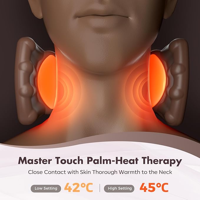 4D Neck Massager,Shoulder Hot Compress Massager, a wireless and portable massager that simulates human hand operation,suitable for relieving neck pain and relaxing muscles,with 3 adjustment modes.