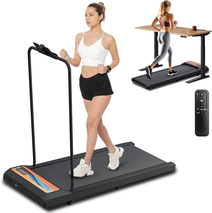Treadmill Walking Pad with Handle, Walking Pad with 0-10% Incline, 3-in-1 Portable Under Desk Treadmill for Home Office Use, Large Screen, Remote Control, Powerful Motor