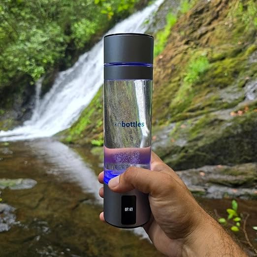 IonBottles Atom Hydrogen Water Bottle - 10 oz, 5 PPM, SPE/PEM, Dual Chamber, Pressure Relief Valve, Digital Timer, BPA-Free Tritan Strong Bottle Design, USB Type-C