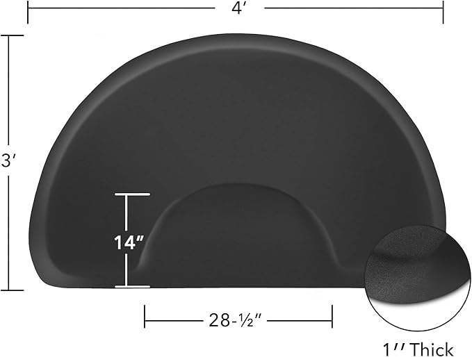 Saloniture 3 ft. x 4 ft. Salon & Barber Shop Chair Anti-Fatigue Mat - Black Semi Circle - 1 in. Thick