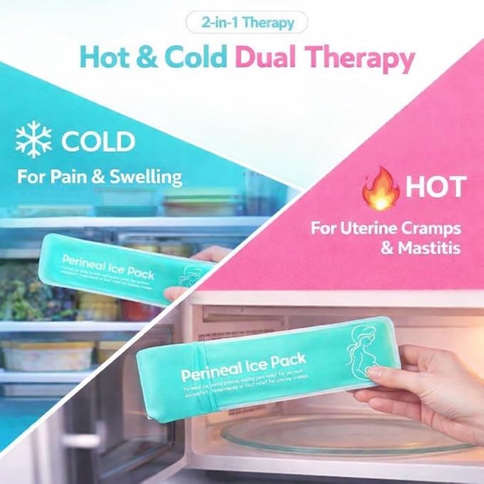 Perineal Cooling Pad, Postpartum Cold Packs Gel Bead Ice Pack Cold Therapy for Women After Pregnancy and Delivery, 2 Ice Pack and 3 Cover (Green Gel Ice Pack)