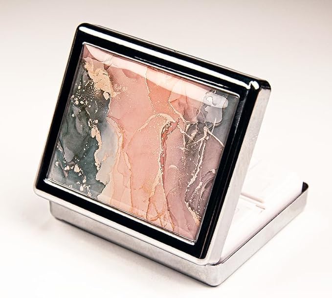 Marbel Stone 7 Days Chromed Shiny Silver Pill Organizer with Mirror Inside Has 8 Separate Compartments Rectangle 7 Days Pill Box Pill Case