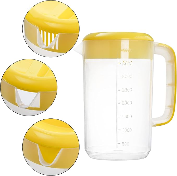 Jucoan 2 Pack 1 Gallon Plastic Water Pitcher with Lid, Large Gallon Water Jug, Juice and Iced Tea Beverage Carafe with Filter Lid, Handle, Scale for Fridge, Party