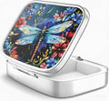 WATASSA Pill Box with Animal Style Mirror All-in-One 2-Compartment Portable Medicine Organizer, Marble Pattern Travel Pill Case for Vitamins&Daily Medication(Fits Pocket/Purse) (Jewel-toned Dragonfly)