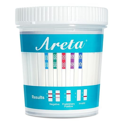 Areta Multi-Drug Test Cup: (6 Pack) at Home Drug Test Kit, Testing 5 Drugs Amphetamine (AMP), Oxazepam (BZO), Cocaine (COC), Morphine (OPI 2000), Cannabinoids (THC 50) -#ACDOA-754-6