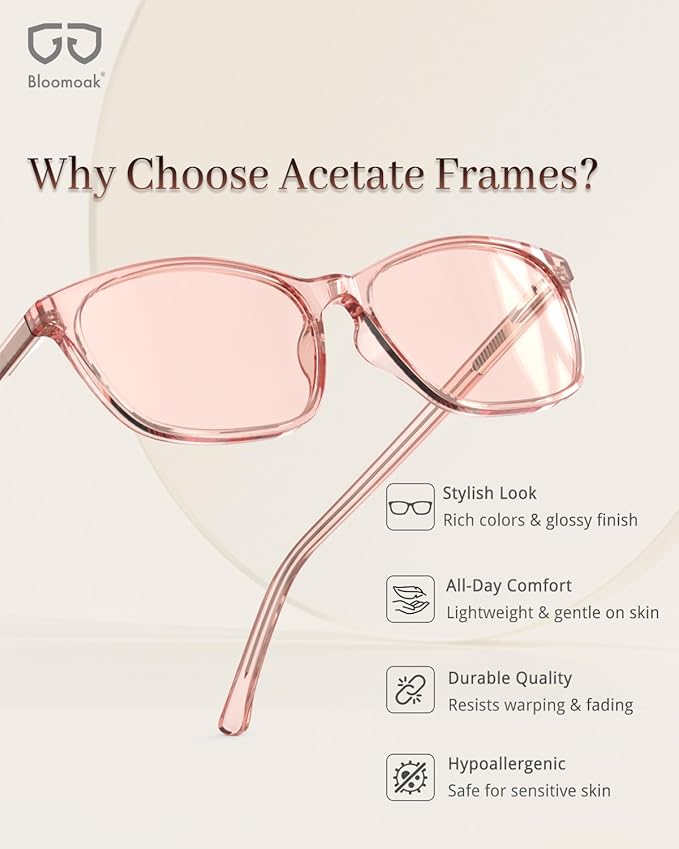 Bloomoak Rose Migraine Glasses,FL-Flex Light Sensitivity Relief Tinted Glasses for Indoor Fluorescent Glare/Women