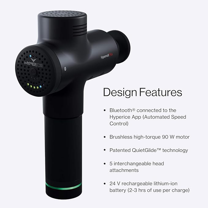 Hypervolt Plus, Featuring Quiet Glide Technology - Handheld Percussion Massage Gun | 3 Speeds, 5 Interchangeable Heads | Helps Relieve Sore Muscles and Stiffness (Hypervolt Plus w/Bluetooth)