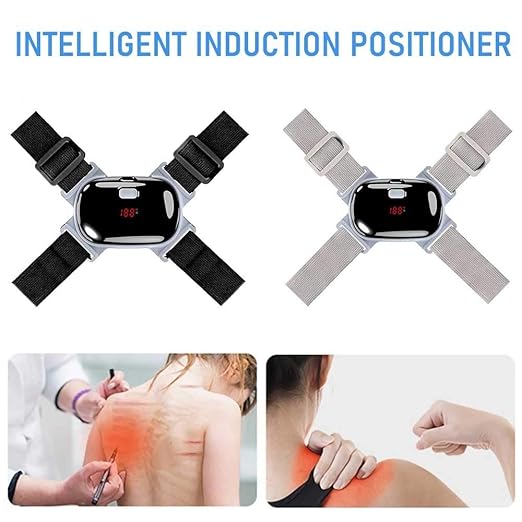Smart Back Posture Corrector Shoulder Training Belt Intelligent LCD Display Screen Correction Humpback Vibration Massager Device (Color : Black)