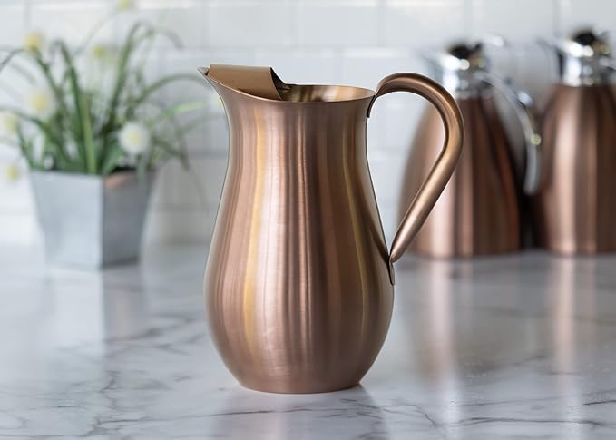 Service Ideas WPB2BSRG Pitcher with Ice Guard, Bell Shaped, 2 L, 66.6 Ounces, Stainless Steel, Rose Gold