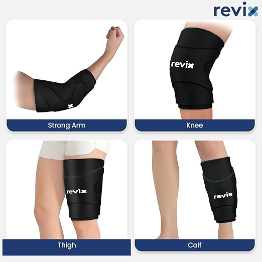 REVIX 3D Knee Ice Pack Wrap, Flexible Ice Compression Knee Sleeve with Innovative Dual-layer Gel, Reusable ice sleeve for knee, Cold Therapy for Knee, Elbow & Calf (M)