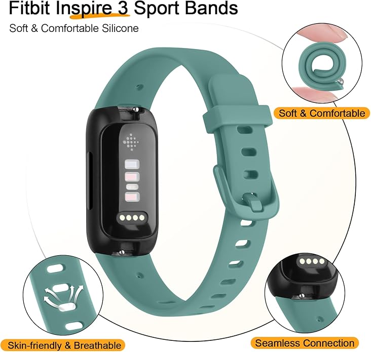 6-Pack Bands for Fitbit Inspire 3 Bands for Women Men, Soft Silicone Adjustable Wristband Replacement Straps Compatible with Fitbit Inspire 3 Fitness Tracker