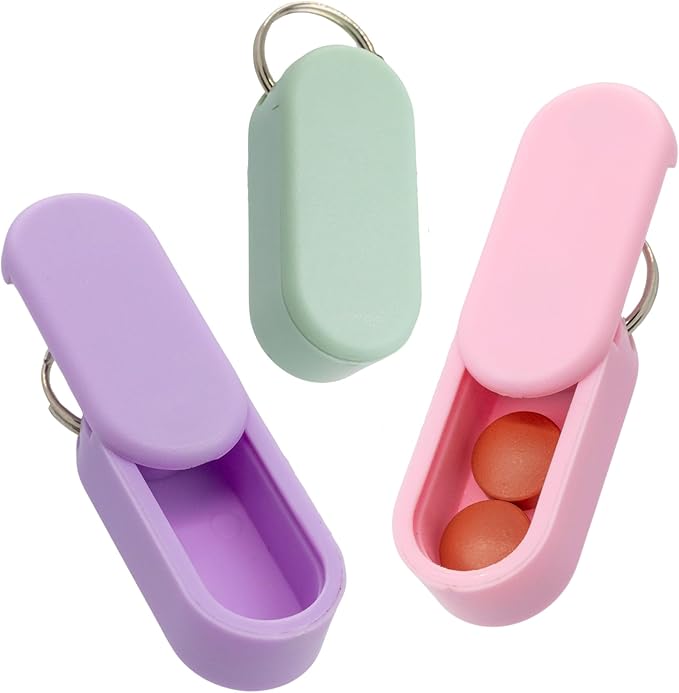 Micro Keychain Pill Holder: Compact-Sized & Lightweight | Enhanced Strength with Stronger Magnets | Portable Daily Medication Storage (Summer 3 Pack)
